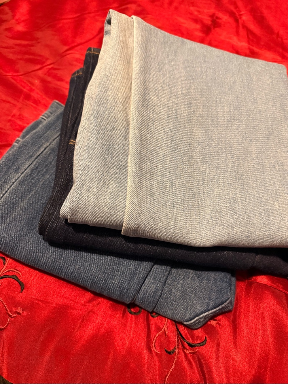 Old Navy Women’s Jeans Stack in Light Blue, Dark Blue and Medium Blue